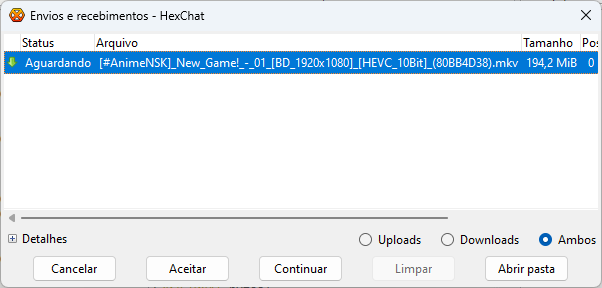 HexChat recebendo arquivo